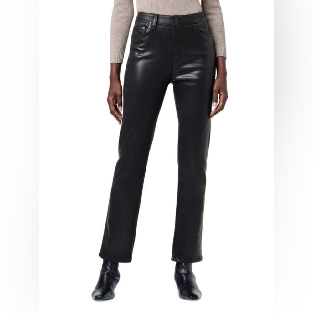 Hudson Jeans Womens Nico Mid-Rise White Straight Ankle Jean Coated Black Beauty - Picture 1 of 10